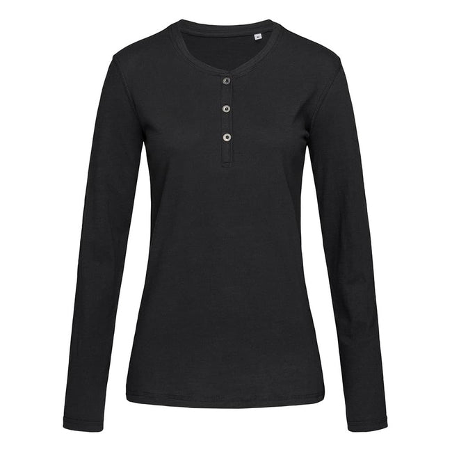 Noir - Front - Stedman - T-shirt manches longues à boutons SHARON - Femme