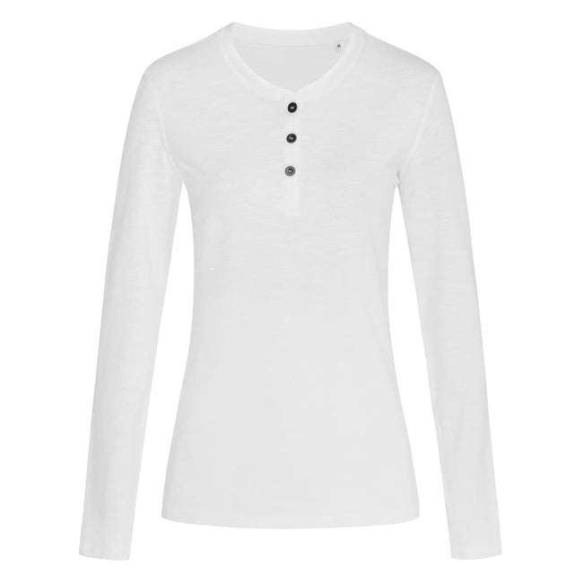 Blanc - Front - Stedman - T-shirt manches longues à boutons SHARON - Femme