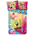 Rose - Bleu - Jaune - Front - SpongeBob SquarePants - Parure de lit