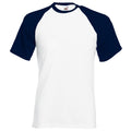 Blanc-Bleu marine profond - Front - T-shirt de baseball à manches courtes Fruit Of The Loom pour homme