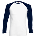 Blanc-Bleu marine profond - Front - T-shirt de baseball à manches longues Fruit Of The Loom pour homme