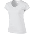 Blanc - Side - Gildan - T-shirt à manches courtes et col en V - Femme