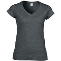 Gris sombre chiné - Front - Gildan - T-shirt à manches courtes et col en V - Femme