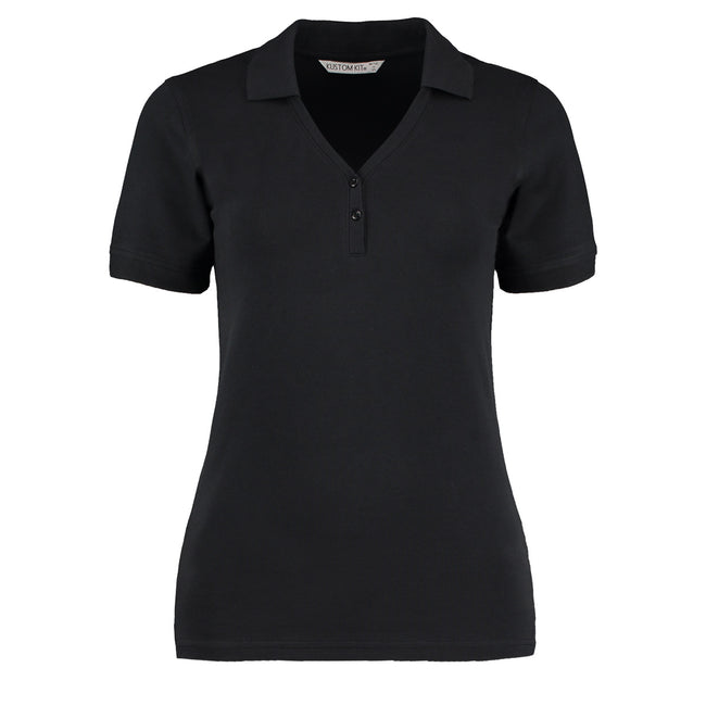 Noir - Front - Polo à manches courtes et col en V Kustom Kit Sophia Comfortec® pour femme