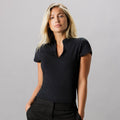 Noir - Side - Kustom Kit - T-shirt à manches courtes et col mandarin - Femme