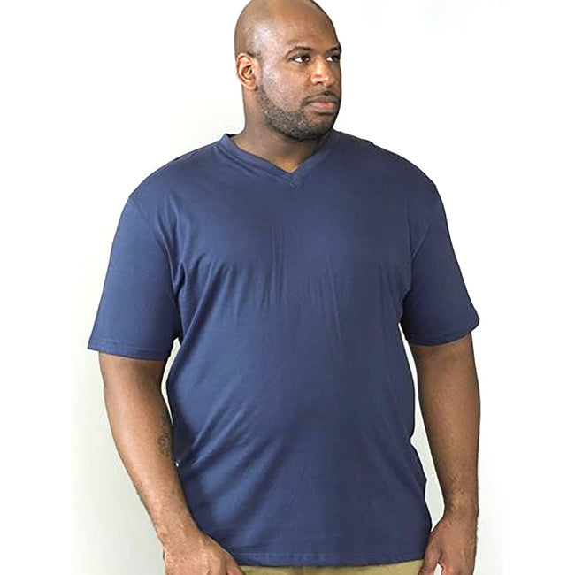Bleu marine - Back - Duke - T-shirt col V SIGNATURE-1 - Homme