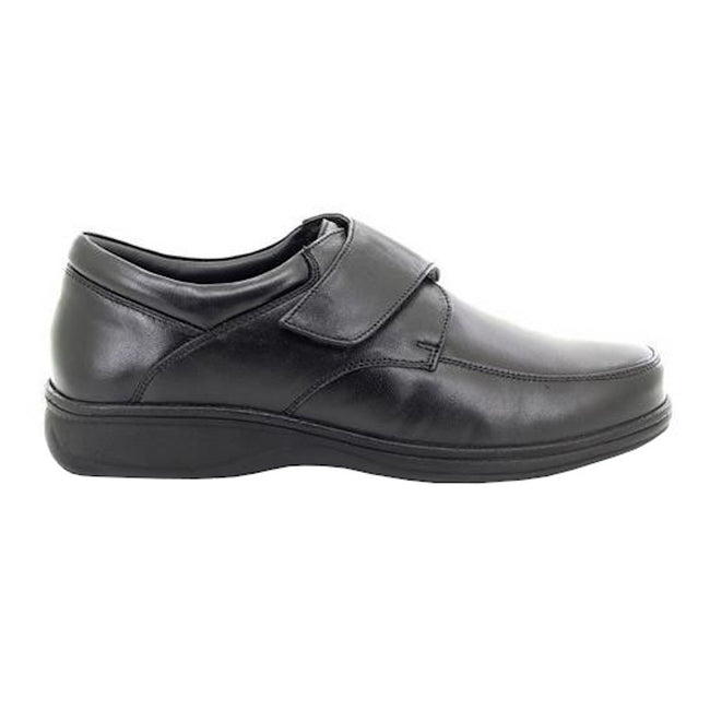Noir - Back - Roamers - Chaussures de ville en cuir extra larges avec sangle scratch - Homme