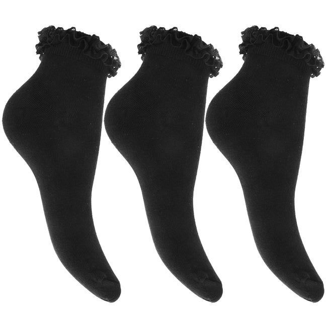 Noir - Front - Chaussettes à volants (3 paires) - Fille