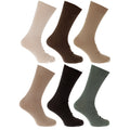 Marron-Beige-Vert kaki - Front - Chaussettes 100% coton (lot de 6 paires) - Homme
