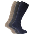 Marron-Bleu-Gris foncé - Front - Chaussettes pour bottes en caoutchouc en mélange de laine (lot de 3 paires) - Homme