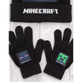 Noir - Vert - Side - Minecraft - Ensemble bonnet, gants et écharpe - Enfant