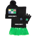 Noir - Vert - Front - Minecraft - Ensemble bonnet, gants et écharpe - Enfant