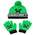 Vert - Noir - Back - Minecraft - Ensemble bonnet et gants