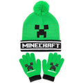 Vert - Noir - Front - Minecraft - Ensemble bonnet et gants