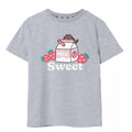Gris chiné - Front - Pusheen - T-shirt SWEET SIPS - Fille