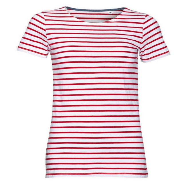 Blanc - rouge - Front - SOLS Miles - T-shirt rayé à manches courtes - Femme