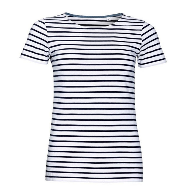 Blanc - bleu marine - Front - SOLS Miles - T-shirt rayé à manches courtes - Femme