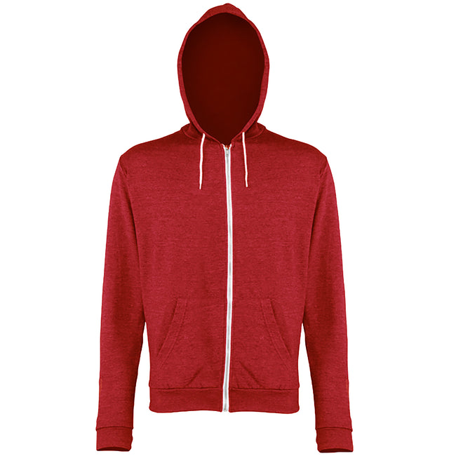 Rouge chiné - Front - Awdis - Sweatshirt léger à capuche et fermeture zippée - Homme
