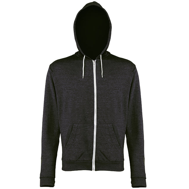 Noir chiné - Front - Awdis - Sweatshirt léger à capuche et fermeture zippée - Homme