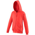 Rouge feu - Front - Awdis - Sweatshirt à capuche et fermeture zippée - Enfant unisexe