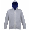 Gris chiné-Bleu marine - Front - Awdis - Sweatshirt à capuche et fermeture zippée - Enfant unisexe