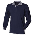 Bleu marine-Col gris - Front - Front Row - T-shirt de rugby à manches longues en coton - Homme