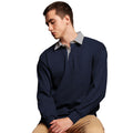 Bleu marine-Col gris - Side - Front Row - T-shirt de rugby à manches longues en coton - Homme