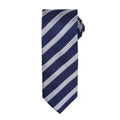 Bleu marine-Argent - Front - Premier - Cravate rayée et gaufrée - Homme