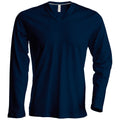 Bleu marine - Front - T-shirt à manches longues et col en V coupe cintrée Kariban pour homme