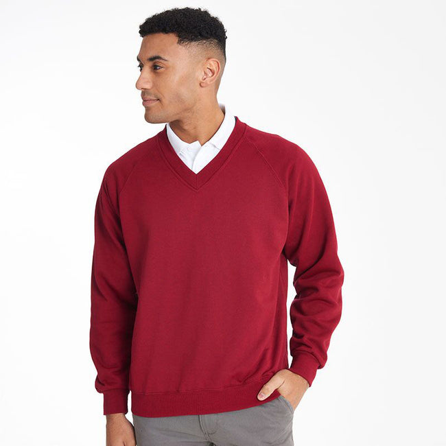 Rouge - Side - Maddins - Sweatshirt avec col en V - Homme
