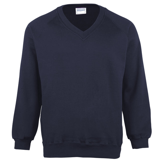 Bleu marine - Front - Maddins - Sweatshirt avec col en V - Homme
