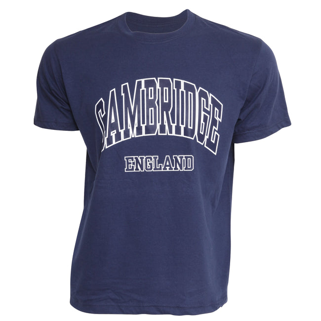 Bleu marine - Front - T-shirt à manches courtes 100% coton imprimé Cambridge England - Homme