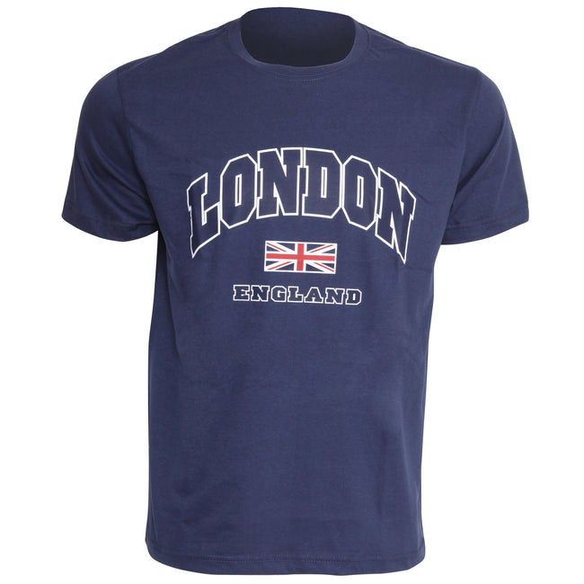 Bleu marine - Front - T-shirt à manches courtes 100% coton imprimé London England - Homme