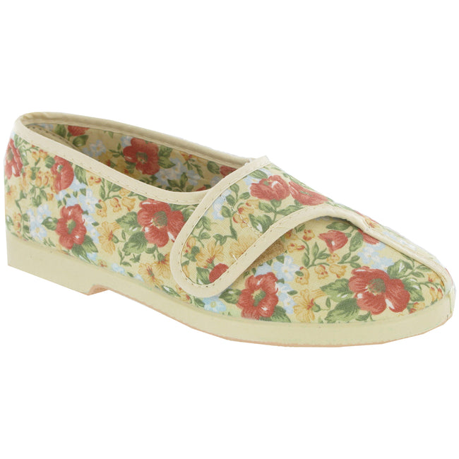 Beige - Front - GBS Wendy - Chaussons  à motif floral - Femme