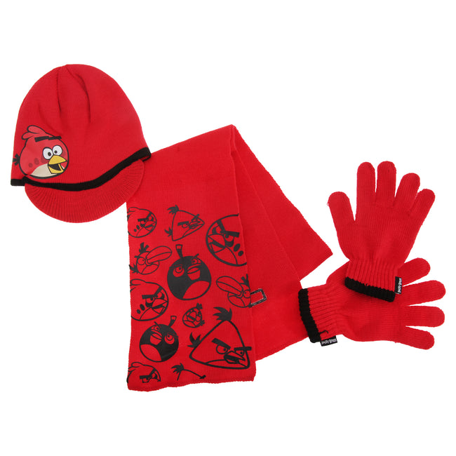 Rouge - Front - Angry Birds - Ensemble chapeau, écharpe et gants - Enfant