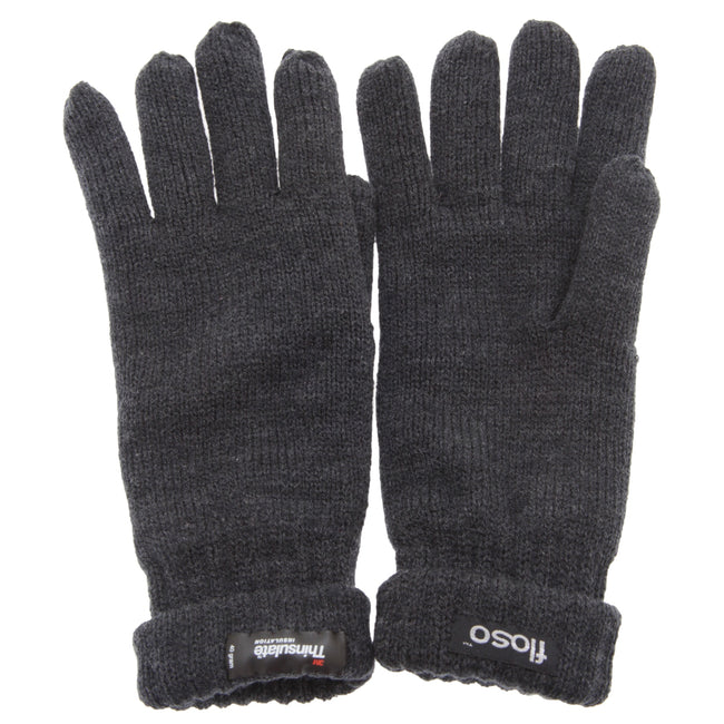 Gris - Side - FLOSO - Gants tricotés thermiques Thinsulate (3M 40g) - Homme