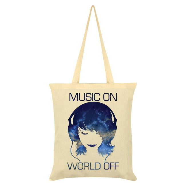 Crème - Front - Grindstore - Sac tote MUSIC ON WORLD OFF